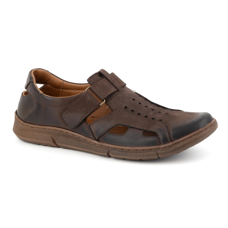 Olivier Herre læder, luftige, slip-on sko med velcro, 312KZ, mørkebrun 1