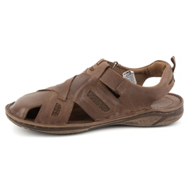 KOMODO Herresandaler i læder med velcro 523K, brun 1