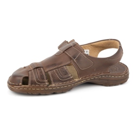 Olivier Klassiske herresandaler i læder med velcro 0051 brun 1