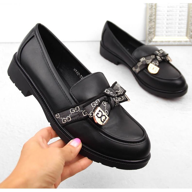 Dame loafers med sløjfe, sort S.Barski HY42-331 1