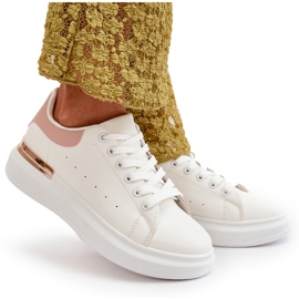 Sneakers med lav top til kvinder på platform lavet af øko-læder, hvid og pink, Nevelena 10
