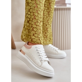 Sneakers med lav top til kvinder på platform lavet af øko-læder, hvid og pink, Nevelena 2