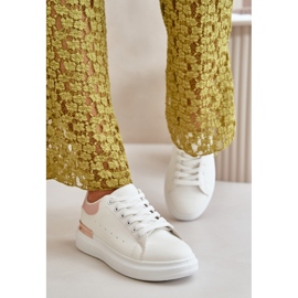 Sneakers med lav top til kvinder på platform lavet af øko-læder, hvid og pink, Nevelena 3
