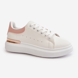 Sneakers med lav top til kvinder på platform lavet af øko-læder, hvid og pink, Nevelena 4