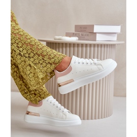 Sneakers med lav top til kvinder på platform lavet af øko-læder, hvid og pink, Nevelena 7
