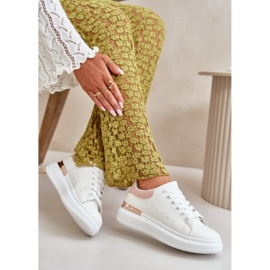 Sneakers med lav top til kvinder på platform lavet af øko-læder, hvid og pink, Nevelena 8