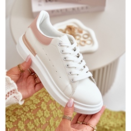 Sneakers med lav top til kvinder på platform lavet af øko-læder, hvid og pink, Nevelena 9