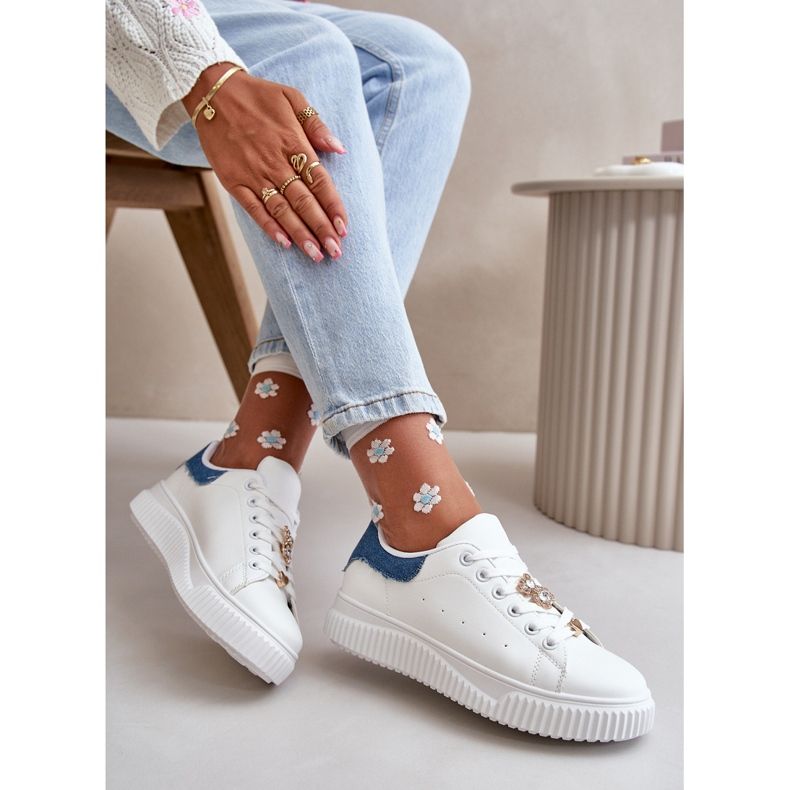 Lav-top øko-læder sneakers med hvide og blå Cillione-nåle 2