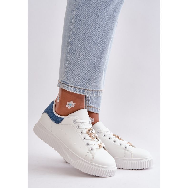 Lav-top øko-læder sneakers med hvide og blå Cillione-nåle 1