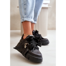 Sneakers i læder til kvinder på platform, sort CheBello 4568 2
