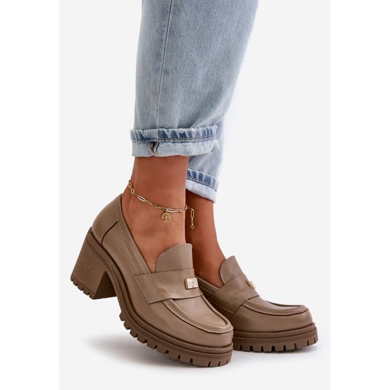 Zazoo 20168 elegante sko til kvinder med lav hæl, naturligt læder, mørk beige 1