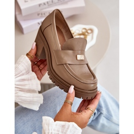 Zazoo 20168 elegante sko til kvinder med lav hæl, naturligt læder, mørk beige 2
