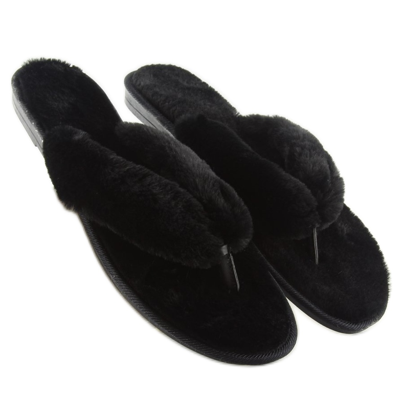 Sorte sorte flip-flops med pels 1