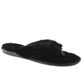 Sorte sorte flip-flops med pels 2