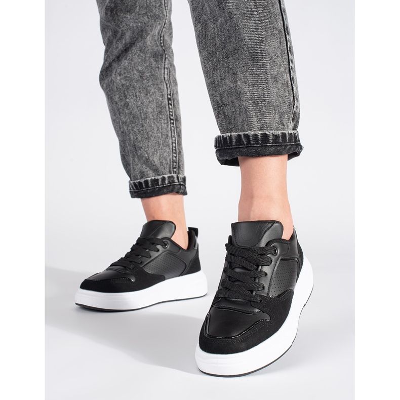 Sorte sneakers til kvinder med tyk sål 2