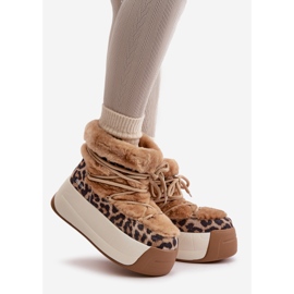 Snestøvler i læder til kvinder på en tyk sål med pels Leopard Big Star OO274A208 Brun beige 1