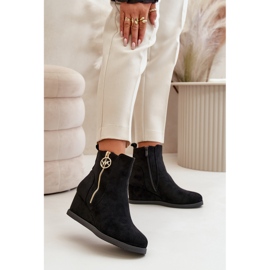 Isolerede kilestøvler med dekorativ lynlås, Eco Suede, Black Leretha sort 2