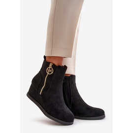 Isolerede kilestøvler med dekorativ lynlås, Eco Suede, Black Leretha sort 1