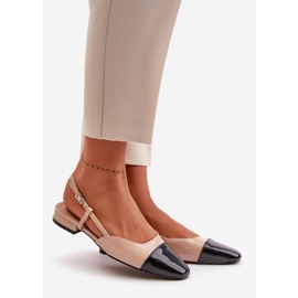 Beige Patent Ballerina Sko med åbne hæle, Beige Kairael 1