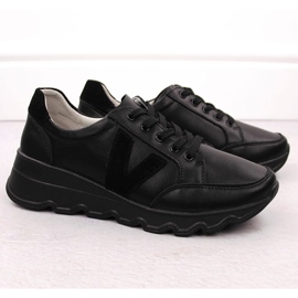 Kvinders sorte læder wedge sneakers Vinceza 7918 2