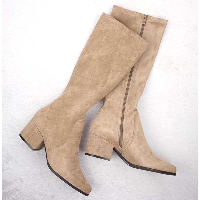 Højhælede ruskindsstøvler til kvinder, beige Sergio Leone KZ212 1