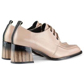 Lakerede beige ankelstøvler på rød hæl, elegante damesko 1
