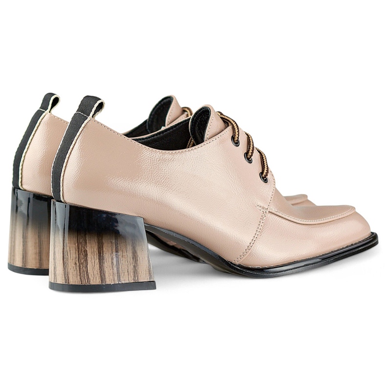 Lakerede beige ankelstøvler på rød hæl, elegante damesko 1