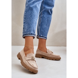 Øko ruskindsmokkasiner til kvinder med en bamse, beige Kaithra 2