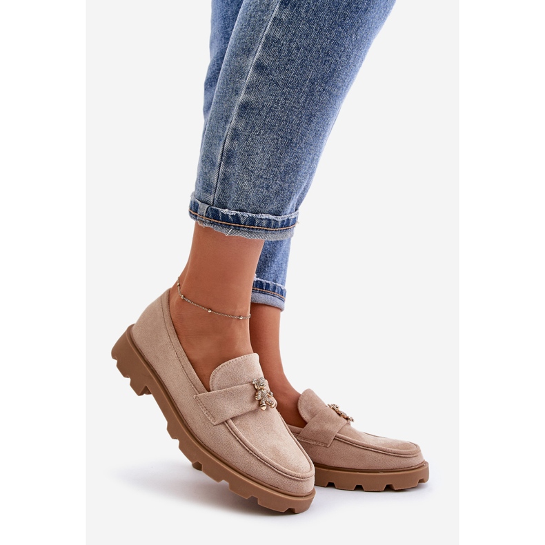 Øko ruskindsmokkasiner til kvinder med en bamse, beige Kaithra 1