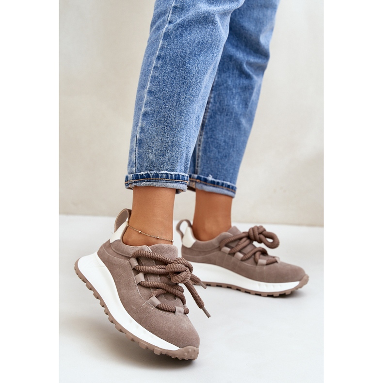 Damesneakers i ruskind med tyk snøre Artiker 54C1409 Beige 2