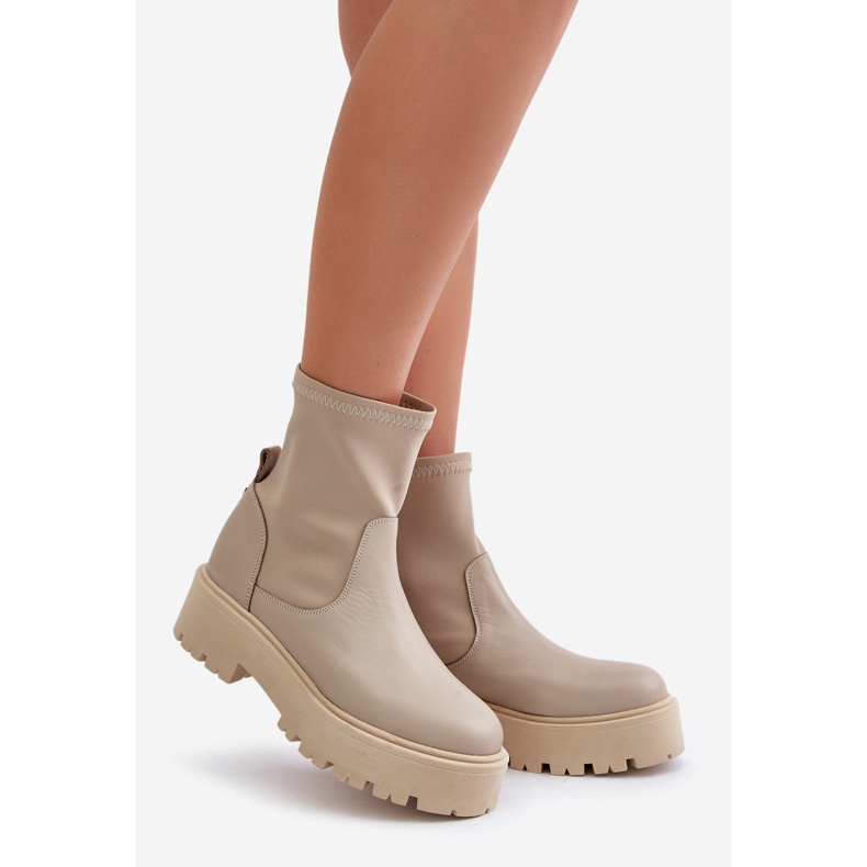 Zazoo 2947 Slip-On-støvler til kvinder lavet af naturligt læder, beige 1