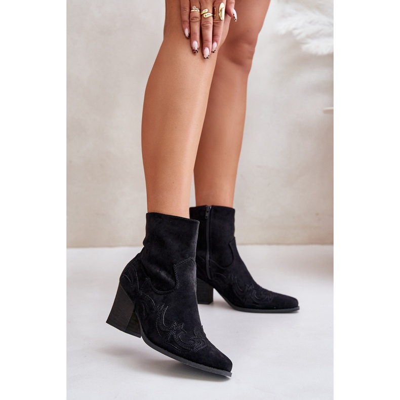 Cowboystøvler på høj hæl, Eco Suede, Black Arabelline sort 2