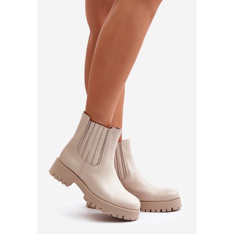 Slip-On Flade Støvler i læder Lewski 3611 Lys Beige 1