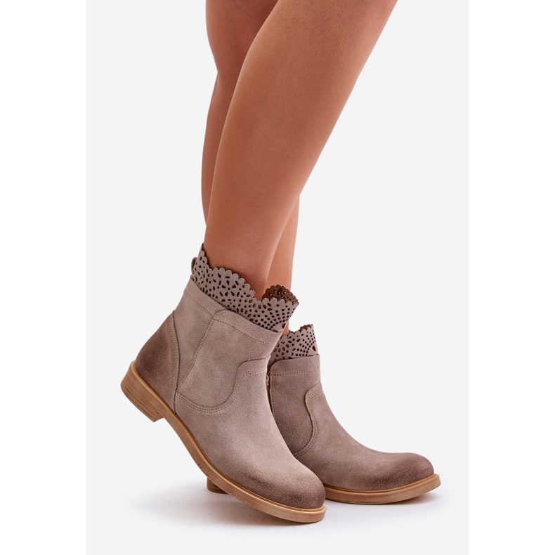Lewski Shoes Lave flade støvler til kvinder Ruskind Lewski 3624 Cappucino beige 1