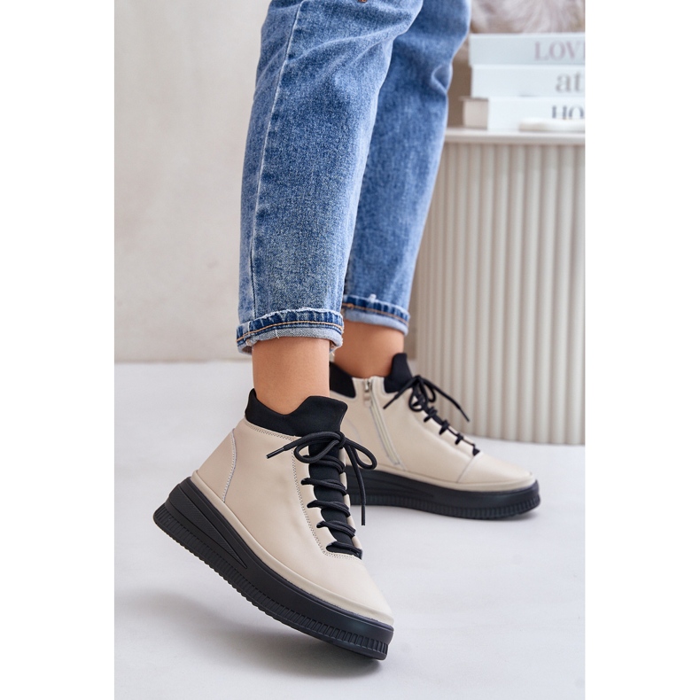 Lyse læder sportssko på Artiker Platform 55C0554 Beige 2