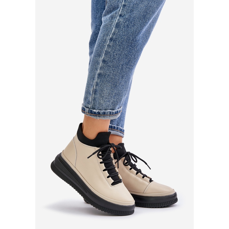 Lyse læder sportssko på Artiker Platform 55C0554 Beige 1