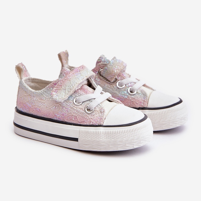 Velcro-sneakers til børn med lyserøde/flerfarvede Caloma-pailletter 1