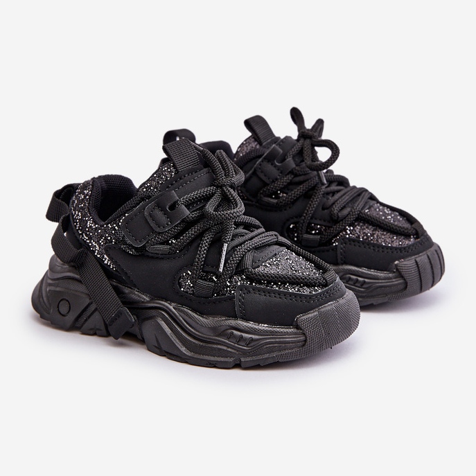 Børnesneakers dekoreret med pailletter, Black Liatoma sort 1