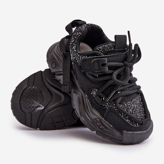 Børnesneakers dekoreret med pailletter, Black Liatoma sort 2
