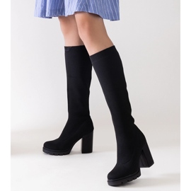 Saria sorte højhælede slip-on støvler 1