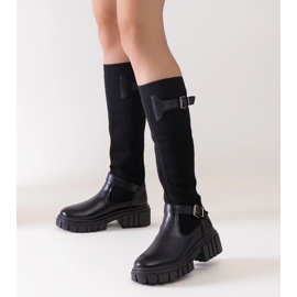 Miste sorte slip-on støvler med elastisk overdel 1