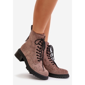 S.Barski Dekorerede arbejdsstøvler til kvinder, isoleret D&amp;A MR880-017 Taupe beige 1