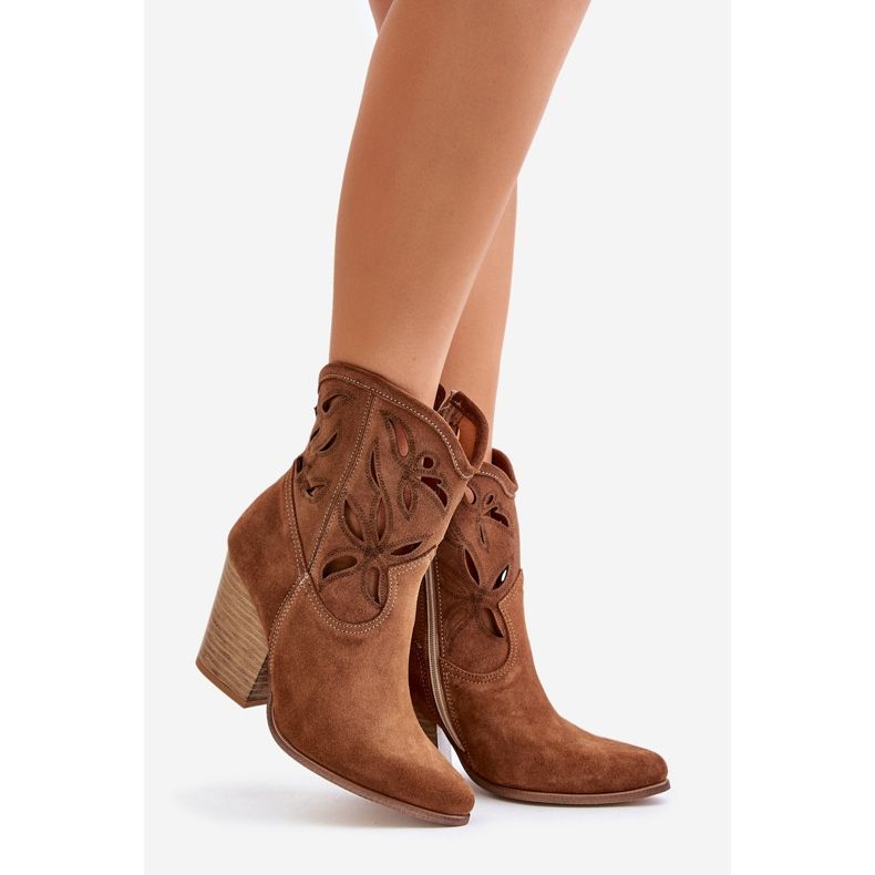 Lewski Shoes Ruskinds cowboystøvler med gennembrudt mønster Lewski 3612 Brun beige 1