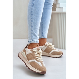 Dame pels læder sneakers Big Star OO274A317 HI-POLY System Beige 2