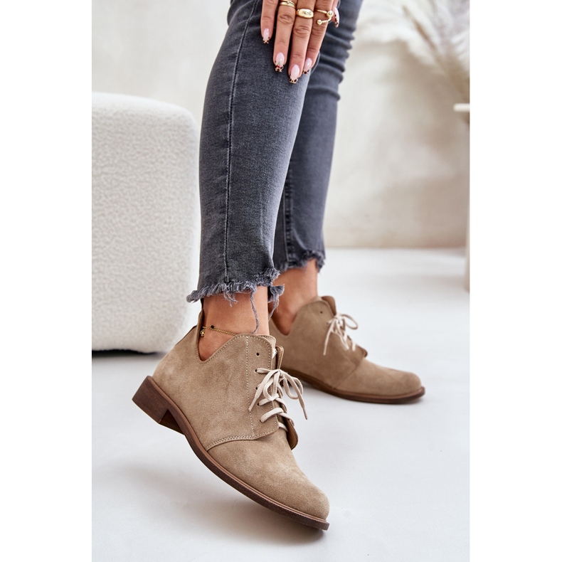 Zazoo 2959 ruskind Oxfords snøresko med flade hæle Beige 2