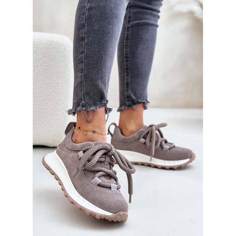 Damesneakers i ruskind med tyk snøre Artiker 54C1465 Grå 2