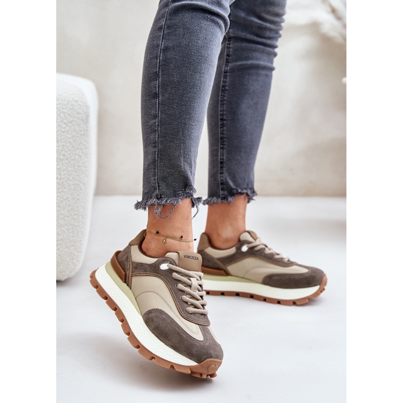 Platform sneakers til kvinder lavet af naturligt læder Vinceza 41465 Beige 2