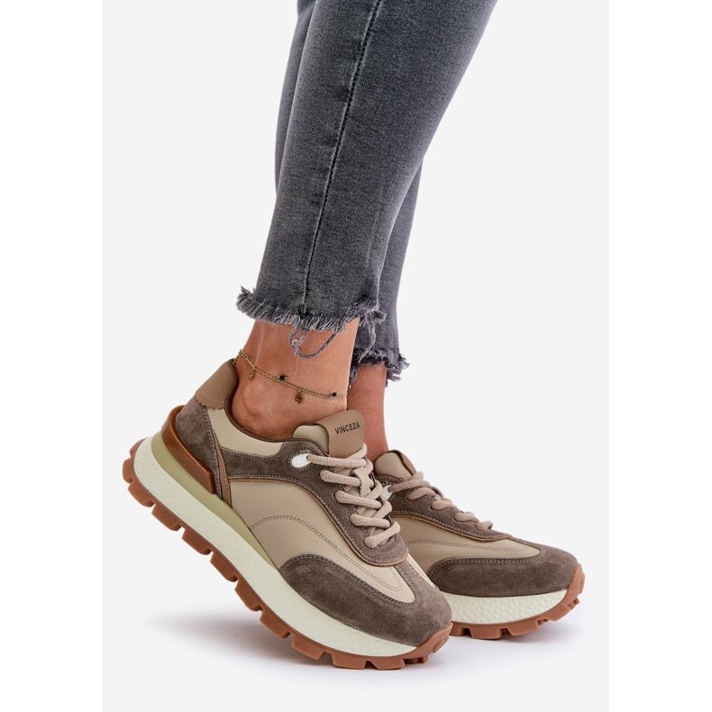 Platform sneakers til kvinder lavet af naturligt læder Vinceza 41465 Beige 1