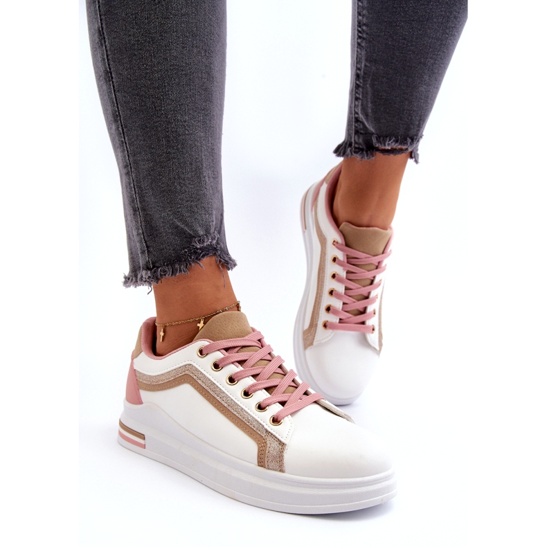 Kvinders sportsspiger med beige glitter hvid 4