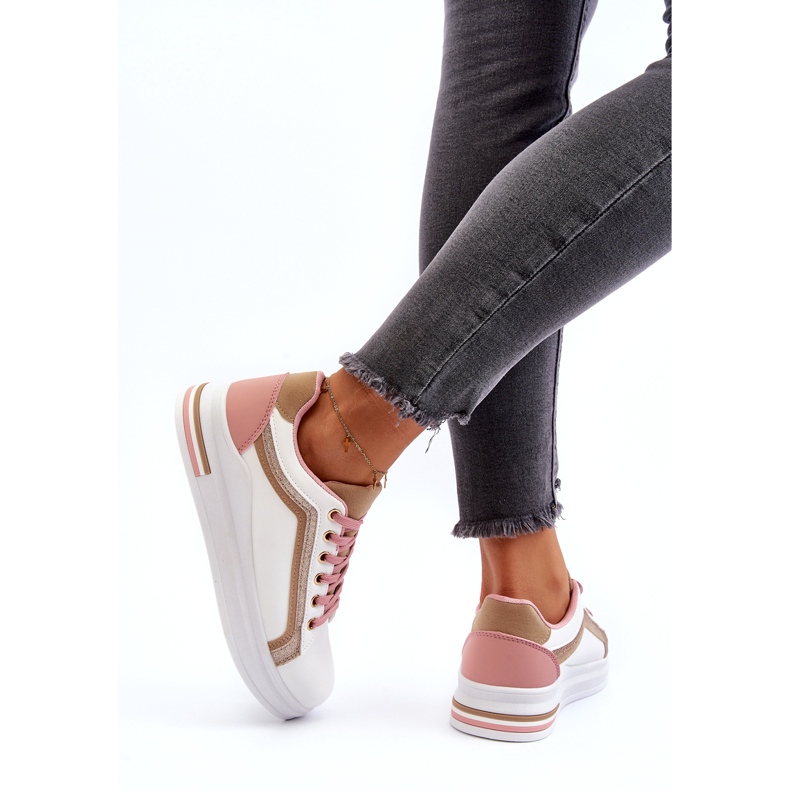 Kvinders sportsspiger med beige glitter hvid 6